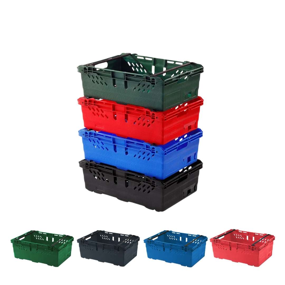 Heavy-Duty Stacking & Nesting Crate (Ventilated) 35L – 600×400×199mm (Black - Blue - Green - Red)