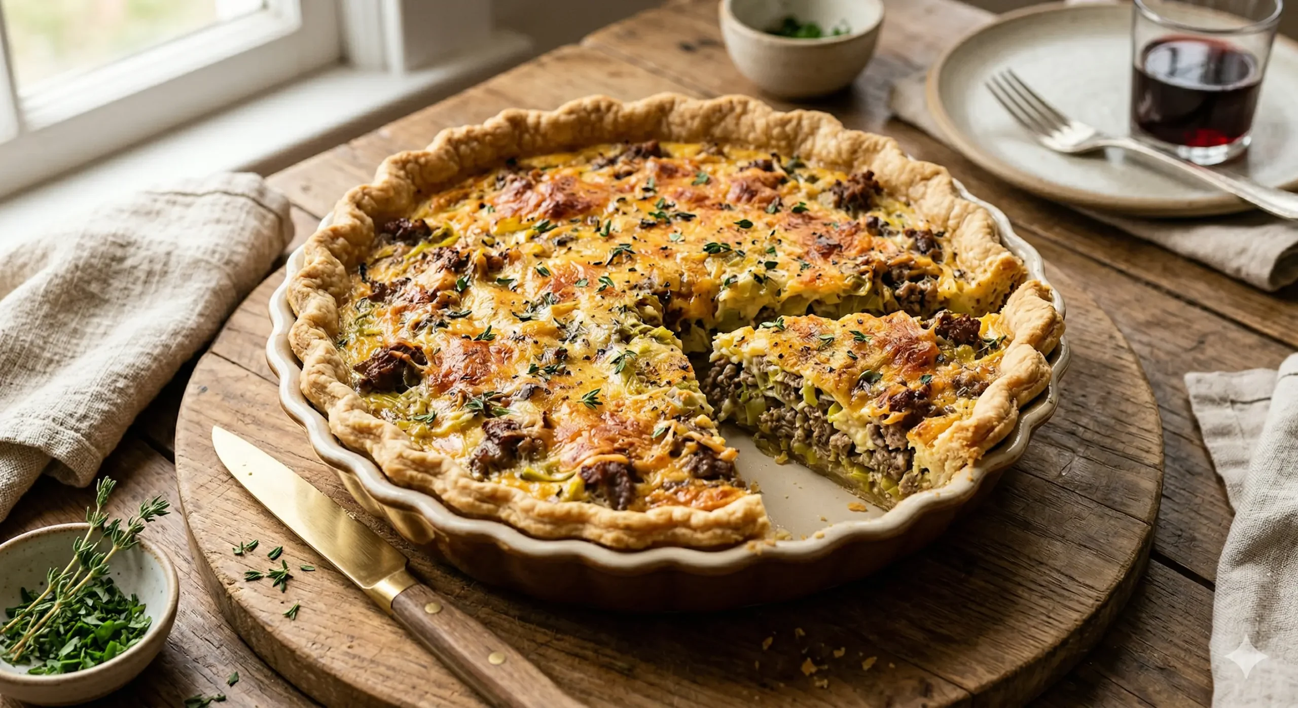 Halal Beef, Leek & Cheddar Quiche