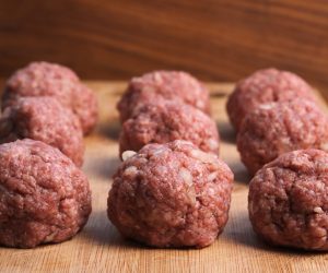 Home,Food,,Raw,Meatballs,On,A,Wooden,Board,Rural,Food